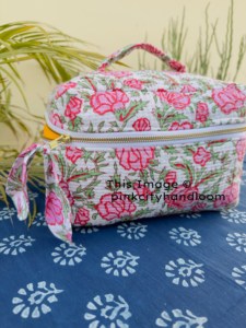 Chất lượng tốt nhất cotton Vanity Túi Ấn Độ chần trang điểm túi cho phụ nữ tay khối in mỹ phẩm Bộ dụng cụ du lịch lưu trữ túi - Product Image 3