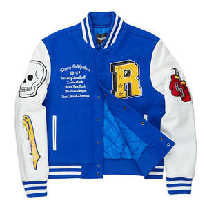 Custom Logo <b>Patchwork</b> Faux Leather Sleeves <b>Jacket</b> Royal Blue White Varsity <b>Jacket</b> Dual Slant Pockets University <b>Jacket</b> - Product Image 4