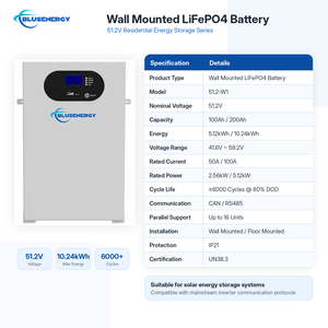 แบตเตอรี่ LiFePO4ติดผนัง200Ah 51.2V 10.24kWh แบตเตอรี่เก็บพลังงานแสงอาทิตย์ในบ้าน - Product Image 4