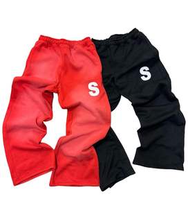 กางเกงวอร์มขาบานทรงเอวกลางผ้าฝ้าย 100% ล้างสีแบบแอซิดวอช ปักลายกราฟิกแบบแอพพลิเคพร้อมโลโก้สั่งทำพิเศษสำหรับผู้ชาย - Product Image 1