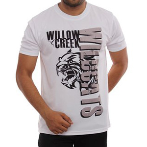 T-shirt pour homme, imprimé par transfert thermique, logo personnalisé sur le devant, polyester/coton écologique, style vintage, manches courtes, coupe classique - Product Image 4