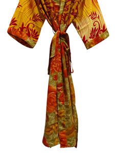 Patchwork Kimono Robe Bikini Cover Up Night Wear Long Robe, Kimono Sari en soie recyclée vintage indien fait à la main, - Product Image 4