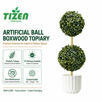Plante artificielle en pot double de 70 cm, fausse boule de buis, pot blanc, feuilles en PE résistantes aux UV, pour intérieur, extérieur, bureau