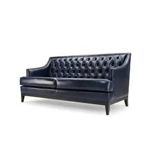 Sofá individual de dos plazas Chesterfield con mechones europeos azules de alta calidad, Casa de Campo de cuero Buff, sala de estar, dormitorio, centro comercial, apartamento - Product Image 2