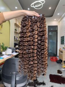 Venta al por mayor 100% Original Vietnam rizado peluca mejor calidad máquina doble trama Frontal peluca cruda sin procesar cabello humano trama - Product Image 6