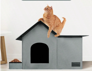 บ้านแมวหรูหราทันสมัยกรงสัตว์เลี้ยงไม้เนื้อแข็งเป็นมิตรกับสิ่งแวดล้อมในร่มที่มีปุ่มสแนปปิดลายสัตว์สำหรับใช้ในห้องนั่งเล่น - Product Image 4