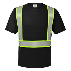 เสื้อยืดทำงานสีดำสำหรับผู้ชาย แถบสะท้อนแสง ผ้าฝ้าย ชุดยูนิฟอร์มนิรภัย ได้รับการรับรองมาตรฐาน CE พิมพ์ลายด้วย UV โดย DANISH IMPEX - Product Image 1