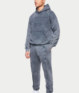 Sudadera deportiva transpirable de peso pesado con estampado Digital Vintage para hombre, pantalones con capucha recortados de lavado ácido de algodón 100% - Product Image 4