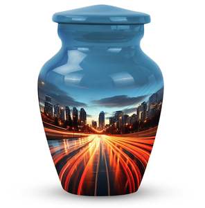 Dusk to Dawn City Lights in Motion Modern <b>Urn</b> <b>for</b> <b>Human</b> <b>Ashes</b> Decorative <b>for</b> Available in Large 10 Inch & <b>Small</b> 3 Inch Sizes - Product Image 4