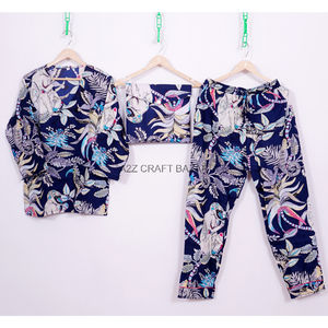 Women's Summer Cotton Pajama Sets Floral-Printed & Solid-Colored Comfortable Relaxed Fit with Front Logo - Product Image 2