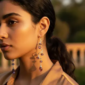 Boucles d'oreilles pendantes en argent 925 pour femmes avec améthyste, bijoux de mode - Product Image 1