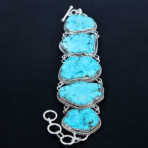 Rare Turquoise Gemstone Luxury <b>Charm</b> <b>Bracelet</b> Solid 925 Sterling <b>Silver</b> Handmade Bohemian Unisex Large Size GIA Certified Gifts - Product Image 3