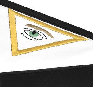 ผ้ากันเปื้อนพิธีกรรมเมสันแบบสก็อต ระดับที่ 4 ริบบิ้นลายโมเรสีดำ และพวงมาลัยปักลาย พร้อมบริการ OEM ลายดวงตาที่มองเห็นทุกสิ่ง - Product Image 5