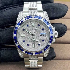 Estilo elegante Baguette azul VVS Moissanite Diamond Movimiento automático Iced Out Reloj de pulsera Moda fina Ropa de lujo Precio más bajo - Product Image 1