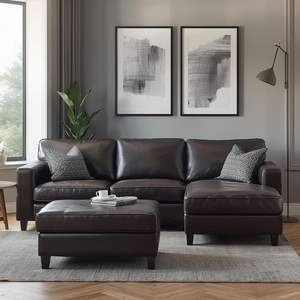 Classic Style Genuine Leather Sofa with Chaise and Ottoman Traditional <b>Furniture</b> for Hotel Lobby Living Room - Product Image 1