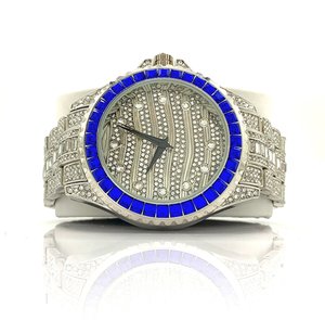 Lunette rouge bleue de luxe pour hommes en argent sterling 925 nouveauté dernière conception montre mécanique 41mm Leb Grown Baguette Stone Hiphop - Product Image 2