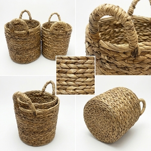 Natural Hand Woven Banana Bark Storage <b>Basket</b> Set Braided Cylinder Arch Handle <b>Plant</b> Pot Planter Pure Art Setup Room Decor Craft - Product Image 2