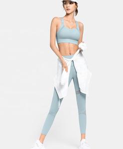 Conjunto de ropa activa para mujer, Sujetador deportivo para Fitness, Yoga y mallas de entrenamiento de cintura alta, Tops largos con patrón sólido - Product Image 3
