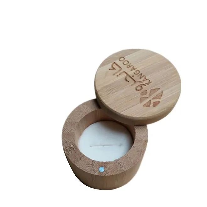 Cajas magnéticas de madera de bambú para anillo de boda, Mini caja redonda de madera con revestimiento EVA, almacenamiento artesanal, portador de baratijas, contenedor