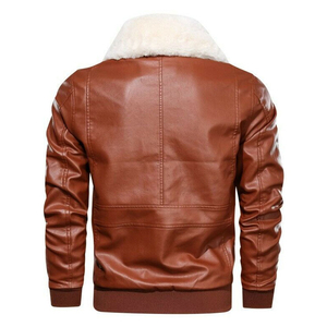 Nouvelle arrivée veste en fourrure d'agneau longue en peau de mouton hommes hiver chaud épais motif fermeture éclair vestes en cuir - Product Image 4