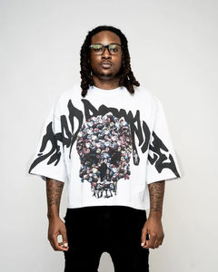 เสื้อครอปผ้าฝ้ายสะพายไหล่โอเวอร์ไซส์พิมพ์ลายดิจิตอลกราฟิกผ้าฝ้ายน้ำหนักมาก - Product Image 2