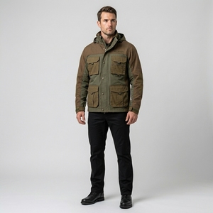 Chaqueta de Trabajo para Hombre, Color Verde Oliva, con Capucha, Múltiples Bolsillos, Estilo Casual, Manga Larga - Product Image 1