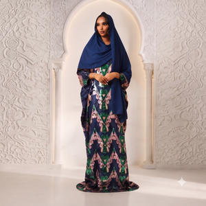 Ensemble Maqbal Dirac de couleur marron premium - Robe somalienne traditionnelle élégante avec des paillettes scintillantes et un châle assorti - Product Image 6