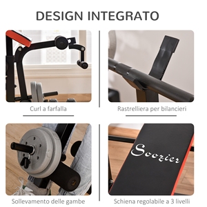 HOMCOM <b>Adjustable</b> Multifunctional Bench with <b>Barbell</b> Stand, Steel and Plastic, 175x139x127 cm, Red and Black - Product Image 5