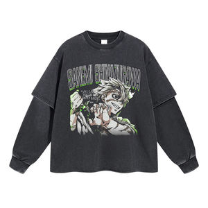 เสื้อยืดผ้าฝ้าย100% สองชั้นสำหรับผู้ชายเสื้อยืดพิมพ์ลายแขนสองชั้น - Product Image 1