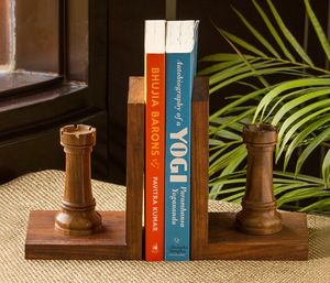 Ajedrez Rook tallado a mano extremos de libros en madera de Sheesham sujetalibros de ajedrez decorativos para estantes sujetalibros 2pack organizador de madera resistente - Product Image 6