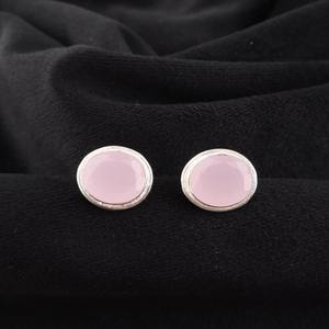 Boucles d'oreilles clous en argent sterling avec chalcédoine rose, faites à la main, bijoux 925, or, certifiées IGI, cadeau élégant pour femme, anniversaire, fête - Product Image 1