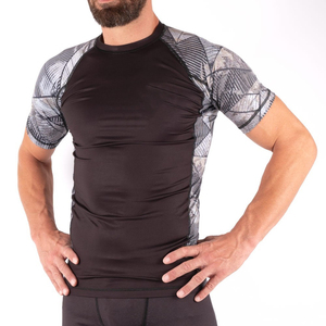 Compresión de punto deportivo Slim Fit transpirable secado rápido hombres gimnasio entrenamiento camiseta - Product Image 2