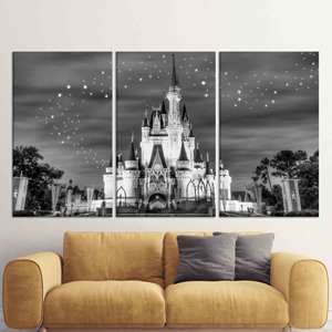 Impresión en lienzo del encantador castillo de Cenicienta: lienzo decorativo para habitación infantil con diseño de noche estrellada, juego de 3 lienzos - Product Image 1