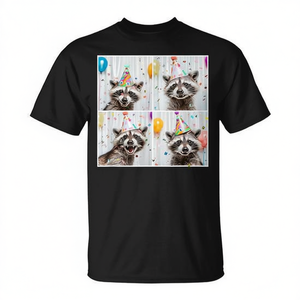 Camiseta Raccoon Photobooth con diseño de sombrero de cumpleaños, unisex, talla pequeña, camiseta con estampado de animales, camiseta con tema de fiesta - Product Image 2