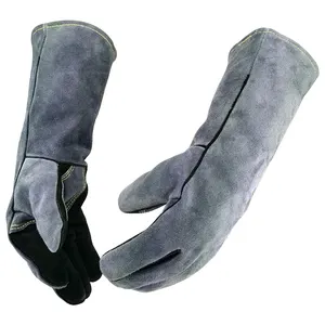 En kaliteli kaynak eldivenleri gri renk isıya dayanıklı Anti kayma inek deri kaynak eldiveni kaynak eldivenleri kaynakçı kaynak eldivenleri
