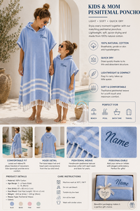 Ponchos à capuche assortis mère et enfant en peshtemal, 100% coton, serviette turque, robe de plage, fabricant direct à Denizli, Turquie, OEM - Product Image 4
