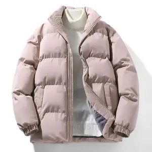 Men's <b>Light</b> Blue <b>Puffer</b> <b>Jacket</b> Stand Collar Zipper Closure Windproof Thick Polyester Winter Casual Coat Regular Fit Solid Colour - Product Image 5
