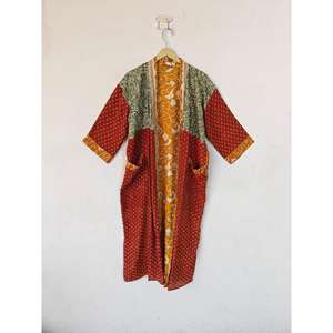 Vie quotidienne des femmes indien soie Sari Robe ceinture ouverte Kimono robe de nuit vêtements de nuit peignoir pour printemps/été vacances thermique - Product Image 5