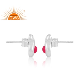 Nouvel arrivage de boucles d'oreilles en argent sterling fin avec calcédoine rose naturelle pierres précieuses conception antique lunette réglage bijoux personnalisés - Product Image 3