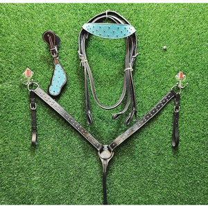 Vente chaude Équestre Western Plastron Sculpté Scintillant En Cuir En Acier Inoxydable Halter Headstall Fantaisie Couture Équitation - Product Image 1