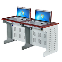 Bureau d'ordinateur moderne pour deux personnes, utilisation scolaire, design rabattable avec compartiment caché, adapté aux ateliers et aux bureaux, 1600x600x750mm