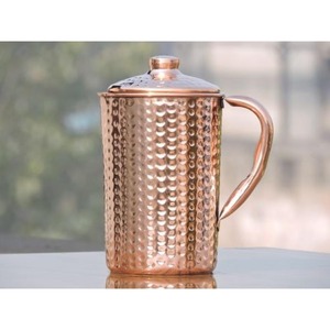 Antique handcrafted <b>copper</b> <b>jug</b> for serving guests or displaying as decorative kitchen dining table centerpiece - Product Image 1