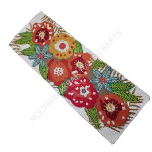 Camino de mesa de algodón con cuentas moderno bordado Floral colorido hecho a mano para comedor festivo y estilo casero - Product Image 1