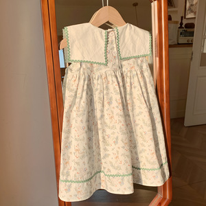 Jiefute Abito da bambina con tasca a forma di cuore, senza maniche, con motivo floreale, colletto da marinaio ricamato, abito estivo in cotone per bambini 2-7 anni - Product Image 4