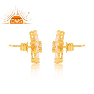 Meilleure qualité en argent sterling plaqué or 18 carats cz et arc-en-ciel pierre de lune pierre gemme florale boucle d'oreille demi fabricant de bijoux fins - Product Image 3