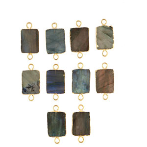 Connecteur en labradorite naturelle, double bélière, plaqué or 18 carats, forme rectangulaire, composants de conception, fournitures - Product Image 2