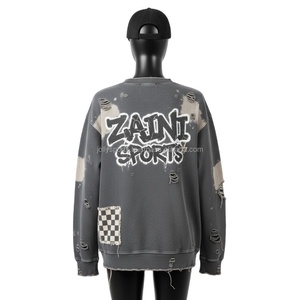 Sudadera de gran tamaño para mujer, forro polar de algodón pesado, estilo desgastado lavado Vintage, estampado de logotipo personalizado, sudaderas transpirables para mujer - Product Image 2