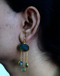 ต่างหูโซ่ห้อยเงินสเตอร์ลิง925อัญมณีลาบราดอไรต์หรูหราคลาสสิกสำหรับงานแต่งงานหรือของขวัญ - Product Image 6