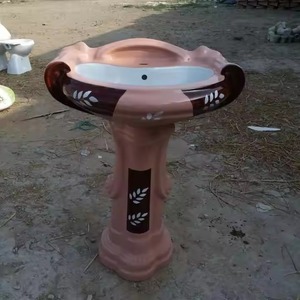 Fregaderos de pedestal de lujo Lavabo redondo Fregaderos de baño de cerámica con pedestal - Product Image 1