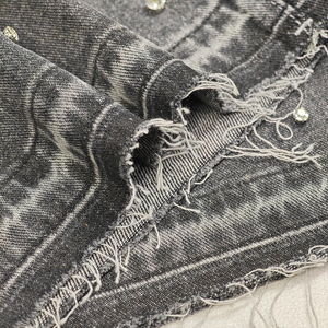 Verano 100% algodón personalizado hombres Jeans Shorts Streetwear suelta holgada Vintage lavado Rhinestone Jeans Shorts para hombres - Product Image 4